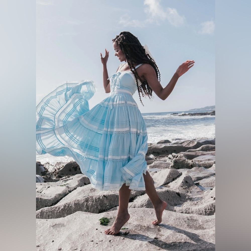 NWT Viral JessaKae Delores Tiered Blue White Midi Maxi Dress Size 1X